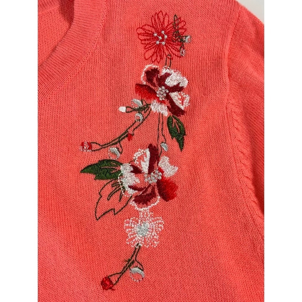 Cardigan Swater Women S Coral Floral Embroidered Cotton‎ Grandma Cottage Fairy - Picture 5 of 13